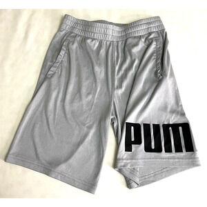 EUC Boys Puma Athletic Shorts Light Gray Youth M (10/12) Black Logo